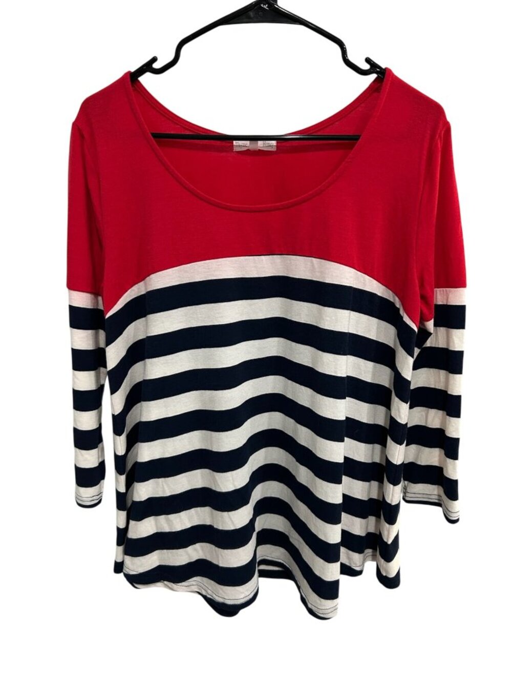 Thyme And Honey Large Red Cotton Blend Navy Striped Top Nautical Preppy